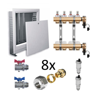Set pre 4 okruhy skrinka podomietková guľové ventily priame 1", pre 17mm rúrku