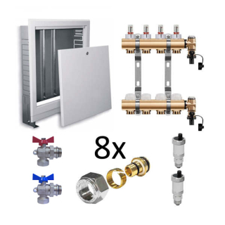 Set pre 4 okruhy skrinka podomietková guľové ventily rohové 1", pre 17mm rúrku