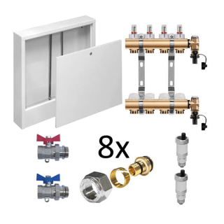 Set pre 4 okruhy skrinka nadomietková guľové ventily priame 1", pre 17mm rúrku