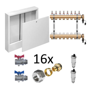 Set pre 8 okruhov skrinka nadomietková guľové ventily priame 1", pre 17mm rúrku